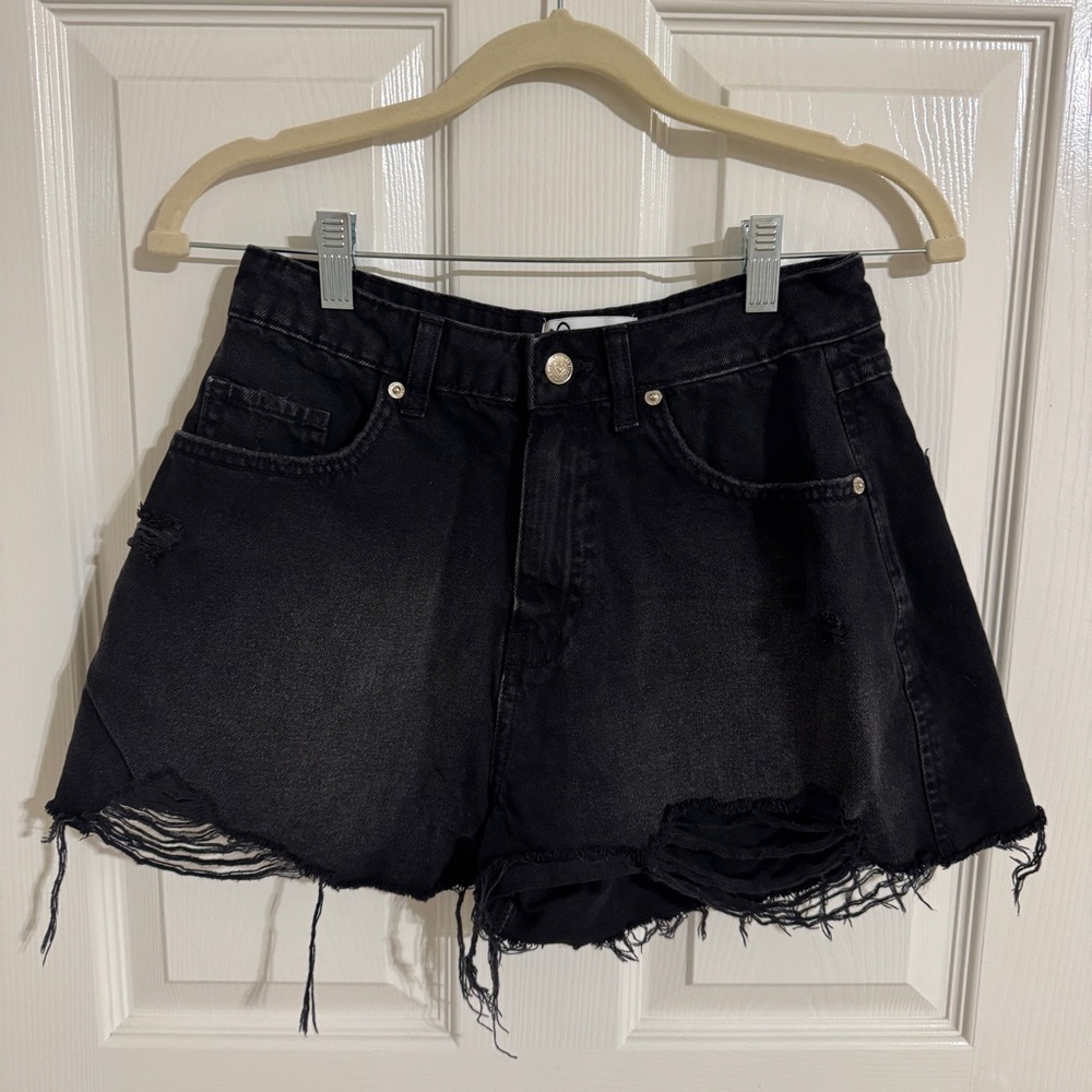 Black Distressed Denim Shorts